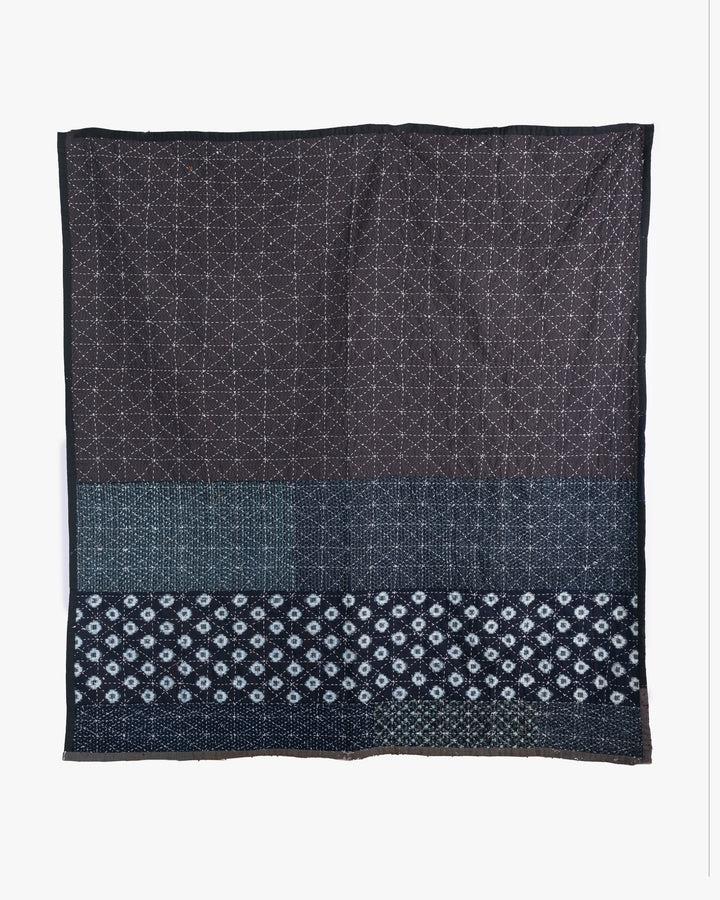 Vintage Boro Blanket, Indigo Kasuri and Shima, Fully Sashiko-Stitched
