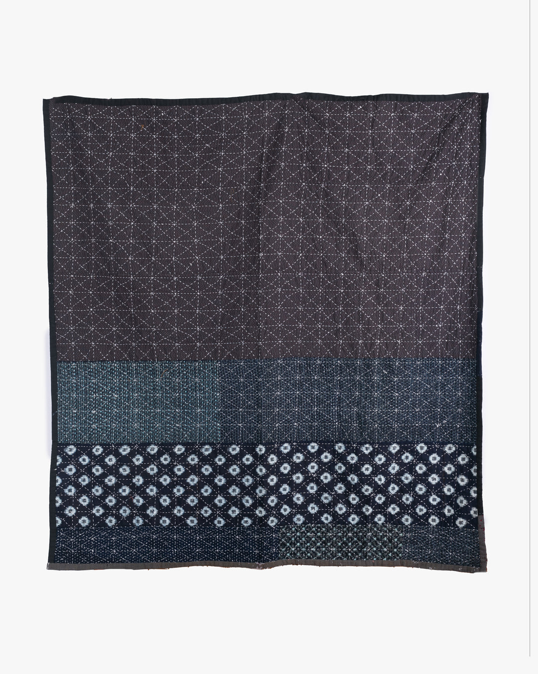 Vintage Boro Blanket, Indigo Kasuri and Shima, Fully Sashiko-Stitched