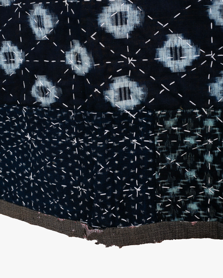 Vintage Boro Blanket, Indigo Kasuri and Shima, Fully Sashiko-Stitched