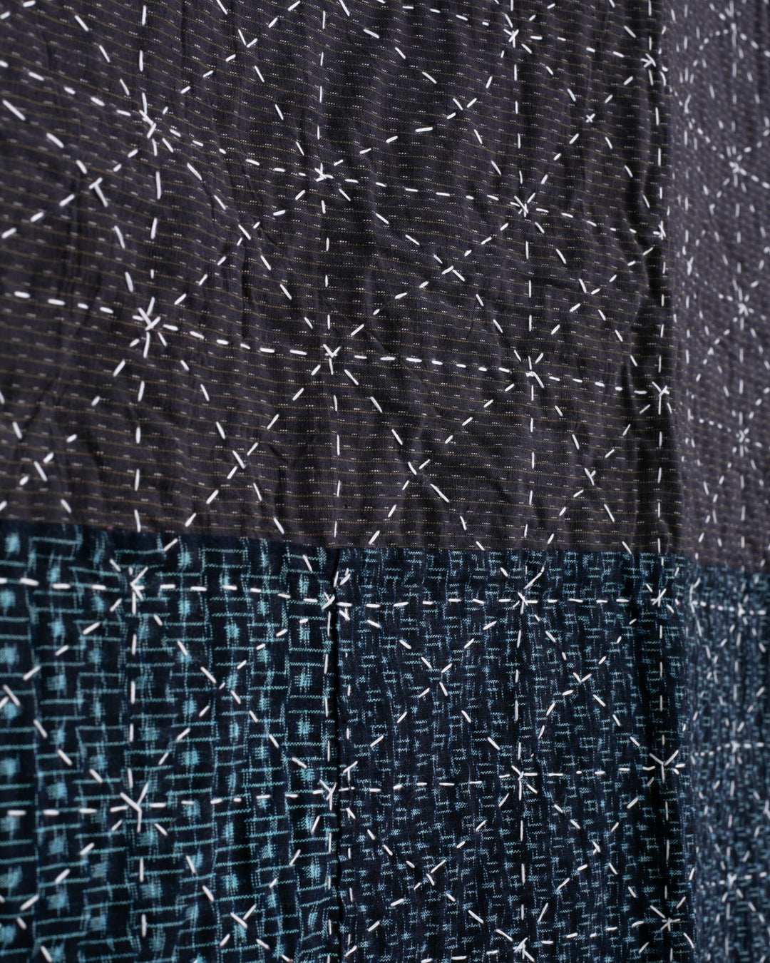 Vintage Boro Blanket, Indigo Kasuri and Shima, Fully Sashiko-Stitched