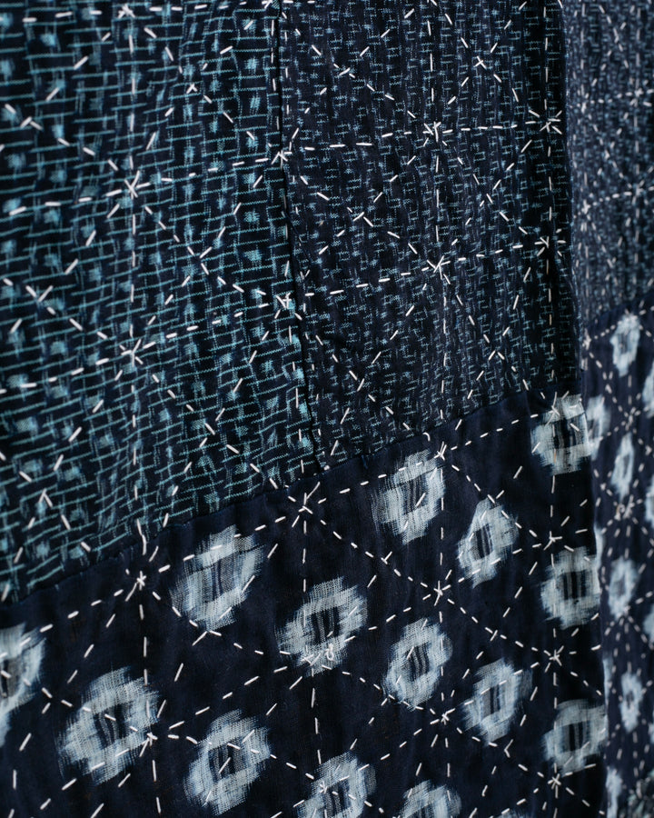 Vintage Boro Blanket, Indigo Kasuri and Shima, Fully Sashiko-Stitched