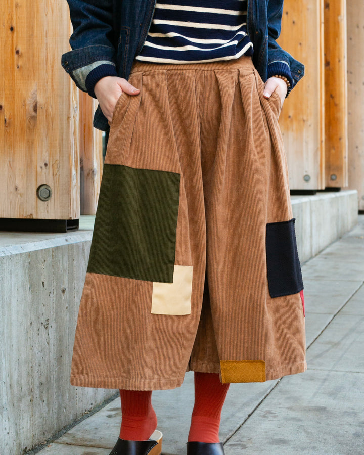 Kiriko Custom Wide Leg Pants, Heavy-Weight Corduroy Patched, Tan