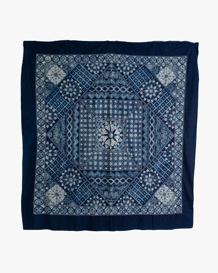 Vintage Furoshiki, Indigo Shibori and Sashiko, XL