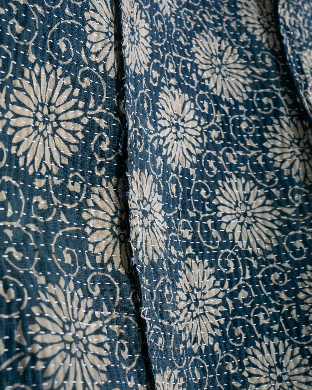 Vintage Boro Blanket, Indigo Katazome Kiku and Shima, Fully Sashiko-Stitched