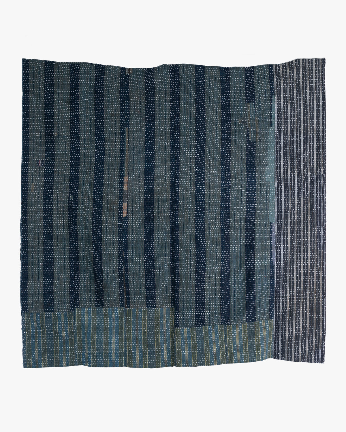 Vintage Boro Blanket, Indigo Katazome Kiku and Shima, Fully Sashiko-Stitched