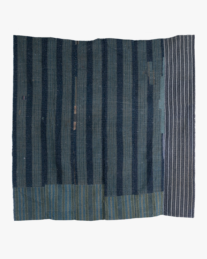 Vintage Boro Blanket, Indigo Katazome Kiku and Shima, Fully Sashiko-Stitched