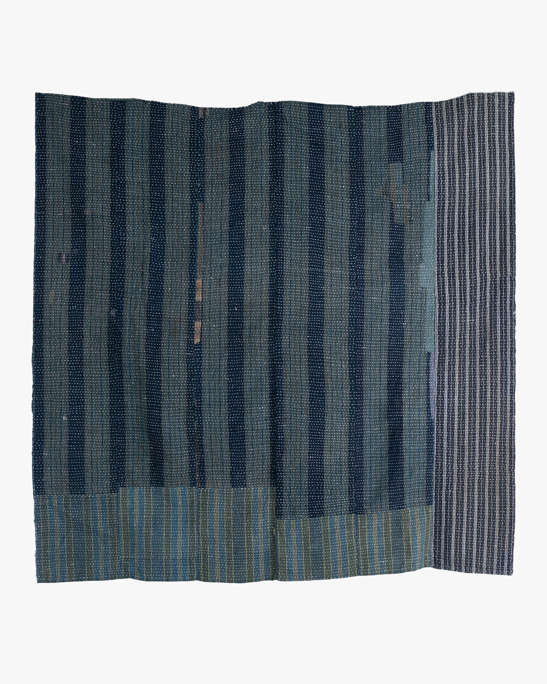 Vintage Boro Blanket, Indigo Katazome Kiku and Shima, Fully Sashiko-Stitched