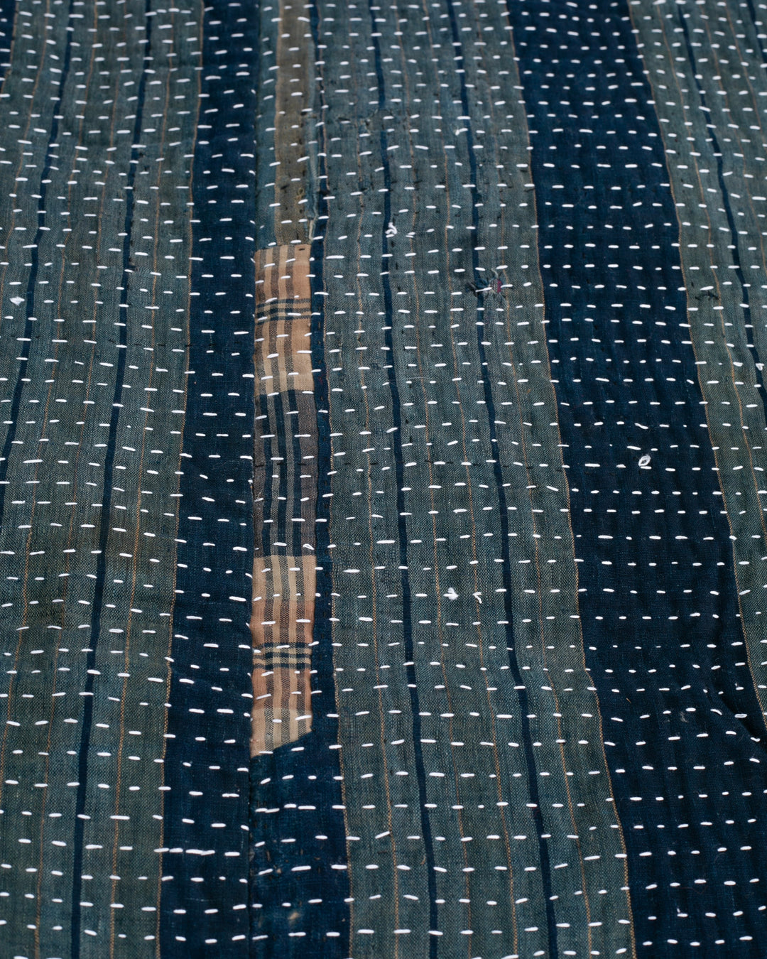 Vintage Boro Blanket, Indigo Katazome Kiku and Shima, Fully Sashiko-Stitched