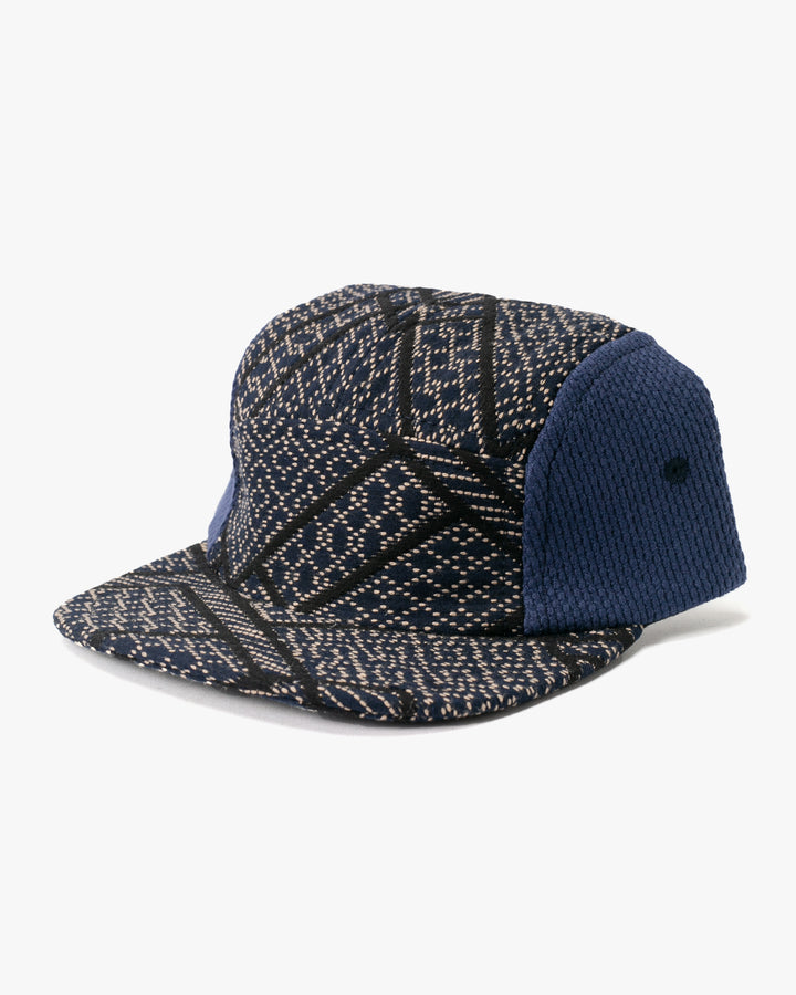 Kiriko Original Cap, 5-Panel, Two Tone, Indigo and Black Sashiko Hishi X Sashi-Ori