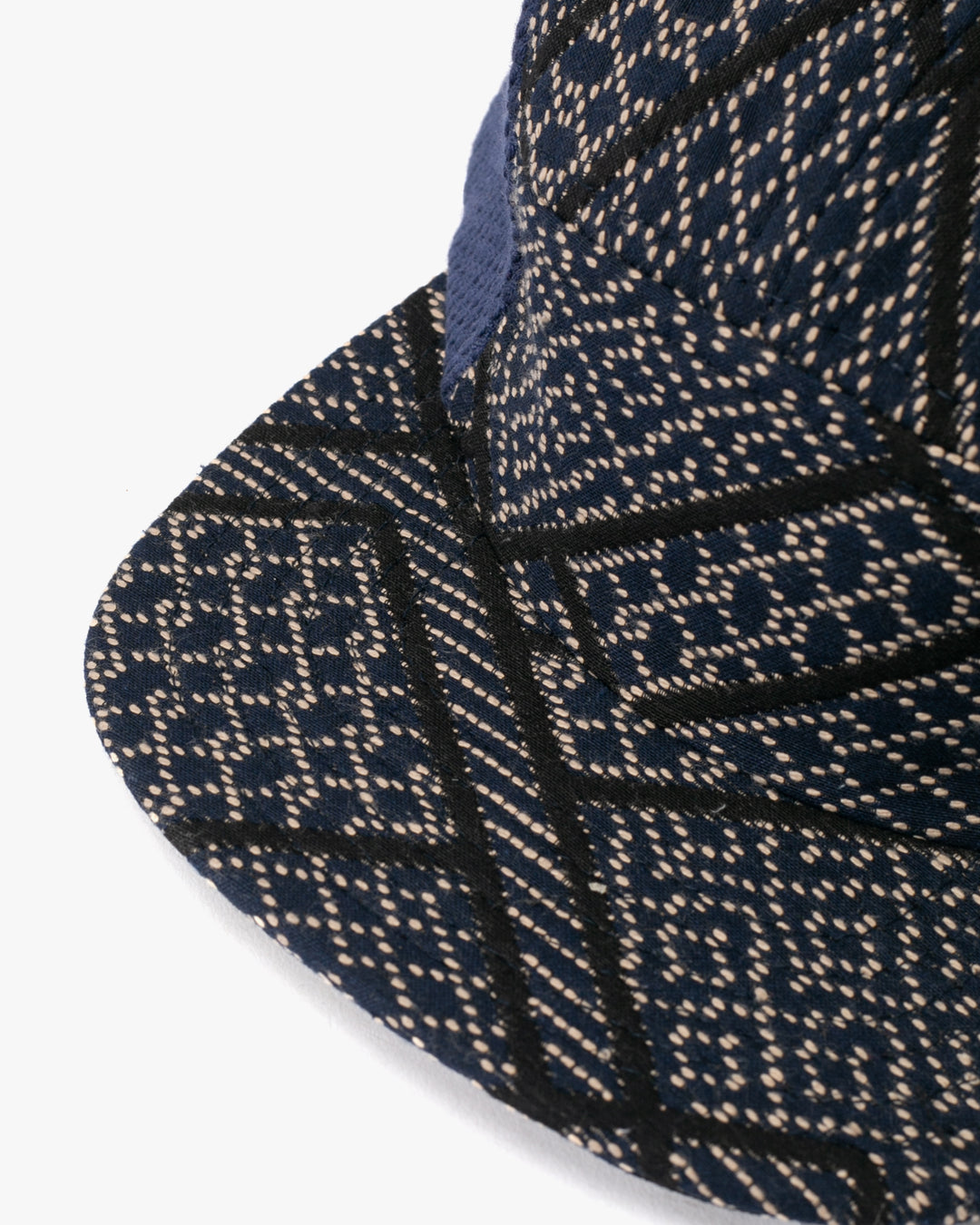 Kiriko Original Cap, 5-Panel, Two Tone, Indigo and Black Sashiko Hishi X Sashi-Ori
