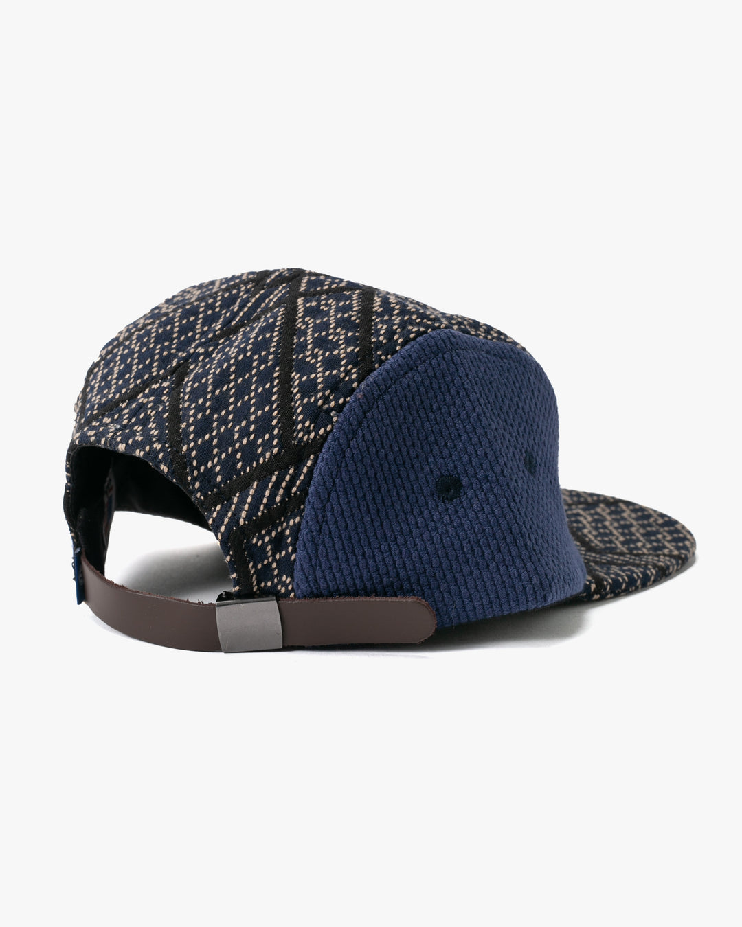 Kiriko Original Cap, 5-Panel, Two Tone, Indigo and Black Sashiko Hishi X Sashi-Ori