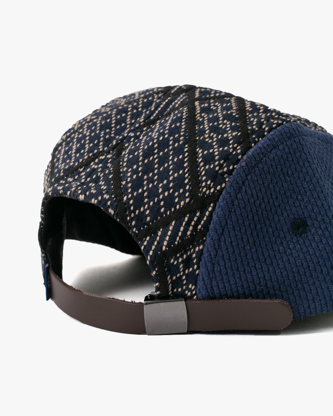 Kiriko Original Cap, 5-Panel, Two Tone, Indigo and Black Sashiko Hishi X Sashi-Ori