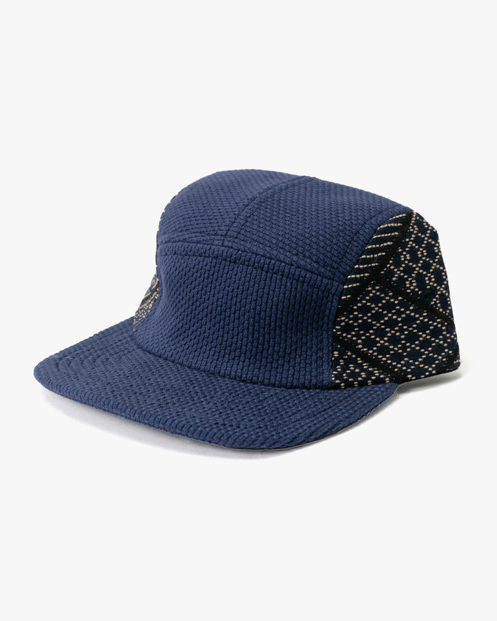 Kiriko Original Cap, 5-Panel, Two Tone, Indigo and Black Sashiko Hishi X Sashi-Ori