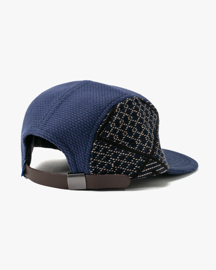 Kiriko Original Cap, 5-Panel, Two Tone, Indigo and Black Sashiko Hishi X Sashi-Ori