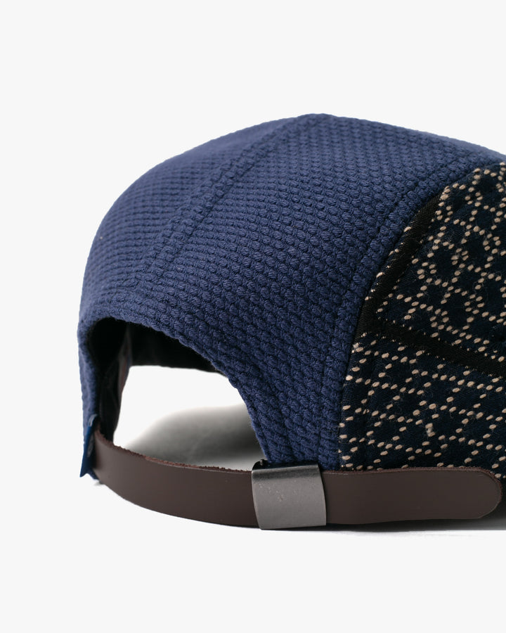 Kiriko Original Cap, 5-Panel, Two Tone, Indigo and Black Sashiko Hishi X Sashi-Ori