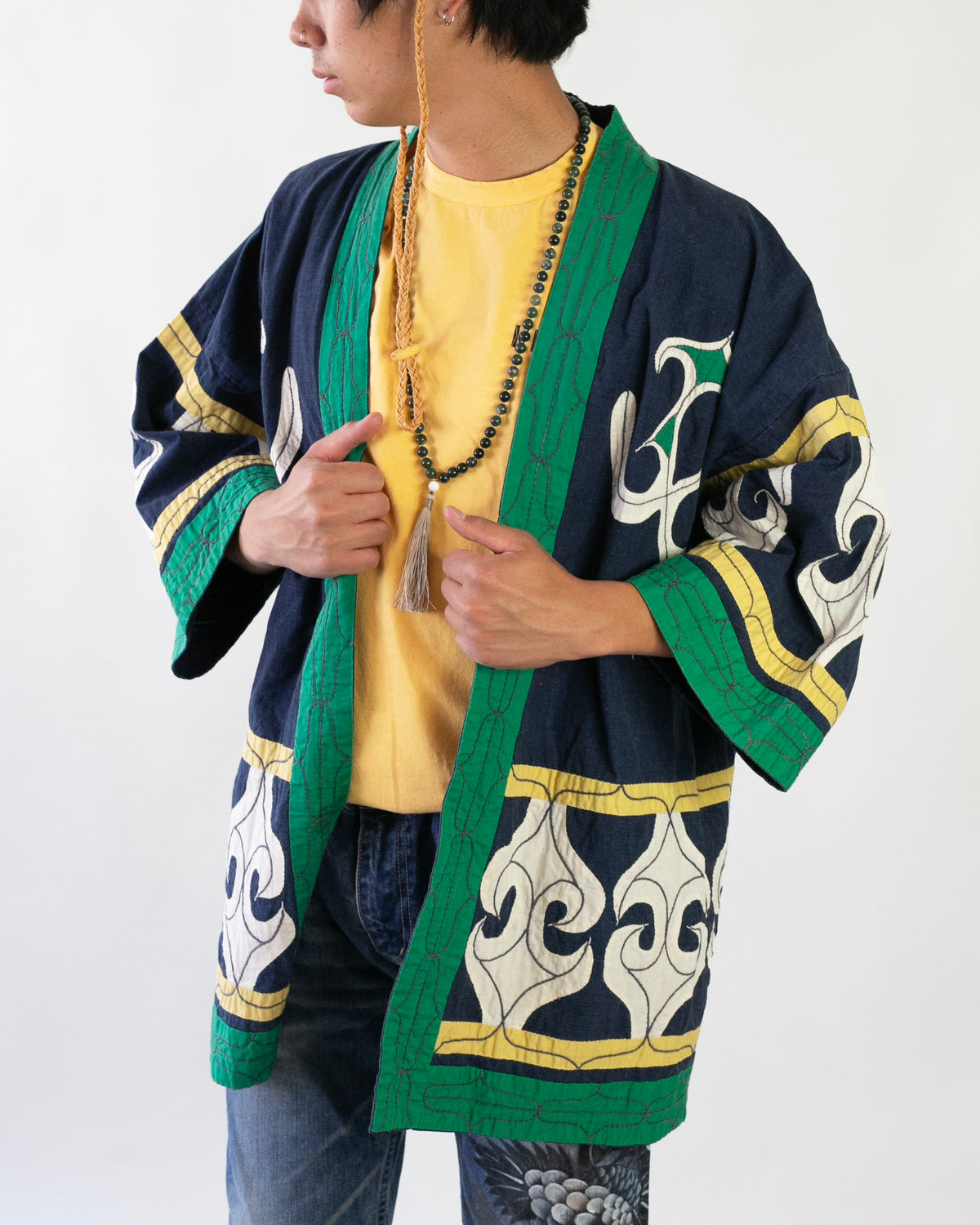 Vintage Ainu Jacket, Navy with Green and Yellow