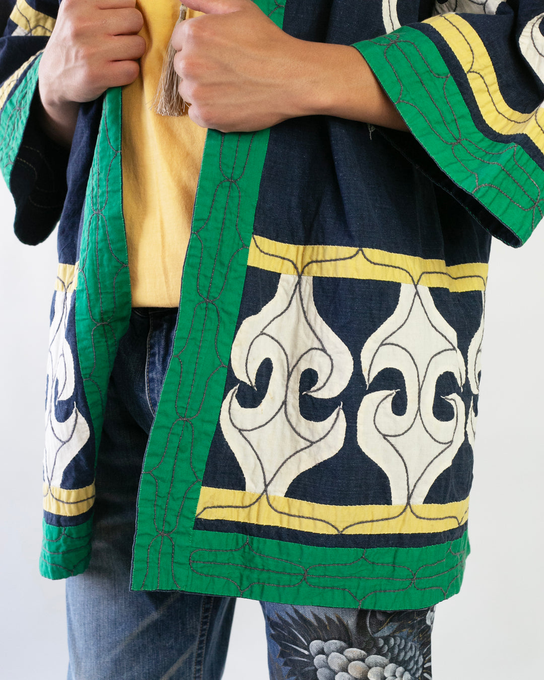 Vintage Ainu Jacket, Navy with Green and Yellow