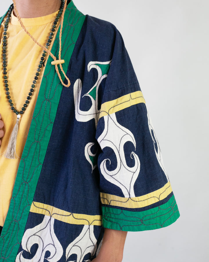 Vintage Ainu Jacket, Navy with Green and Yellow