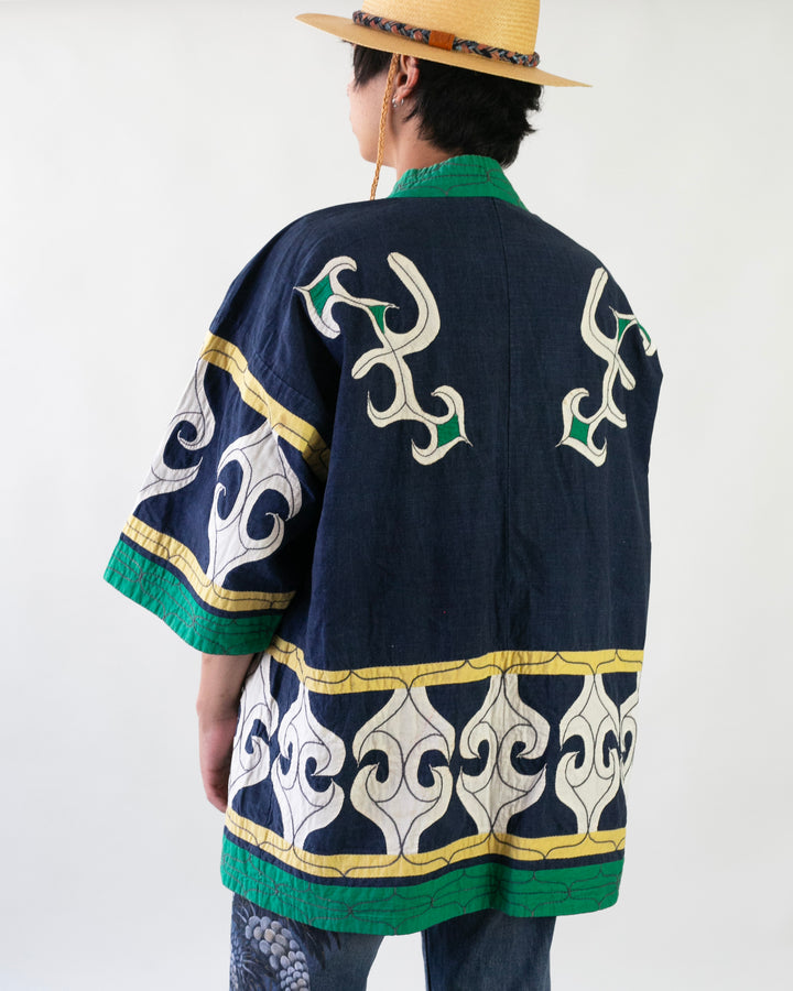 Vintage Ainu Jacket, Navy with Green and Yellow