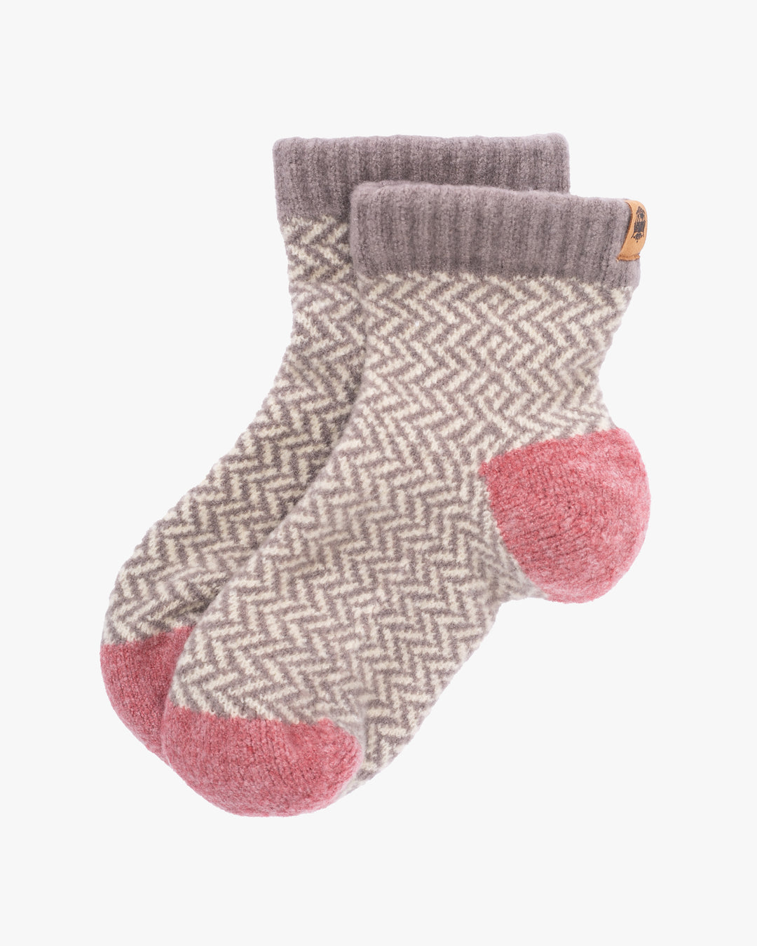 Room Socks, Bisque, Tehtava, Pink and Grey Herringbone