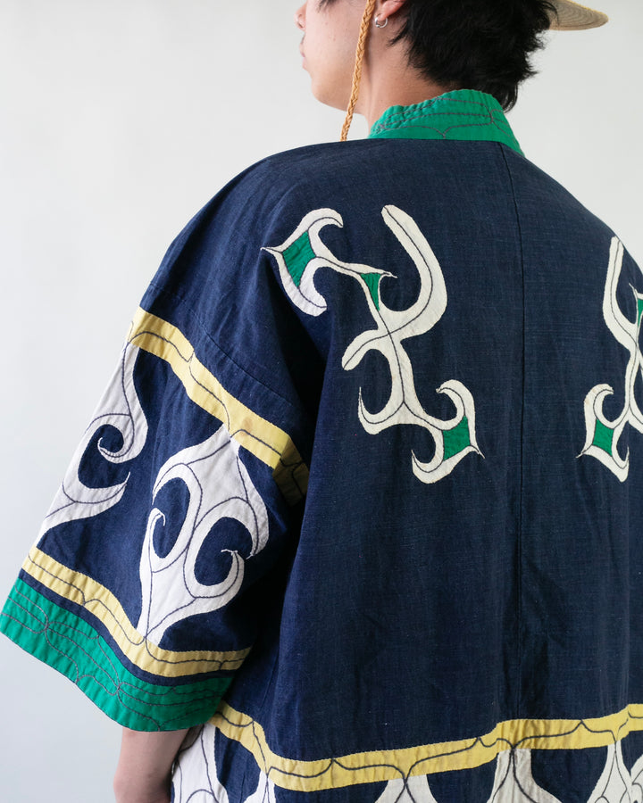 Vintage Ainu Jacket, Navy with Green and Yellow