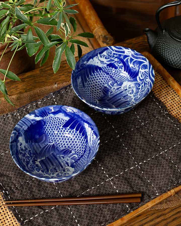 Bowl, Ichiyama, Set of 2 with Chopsticks, Koi