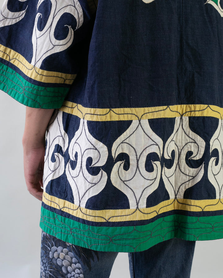 Vintage Ainu Jacket, Navy with Green and Yellow