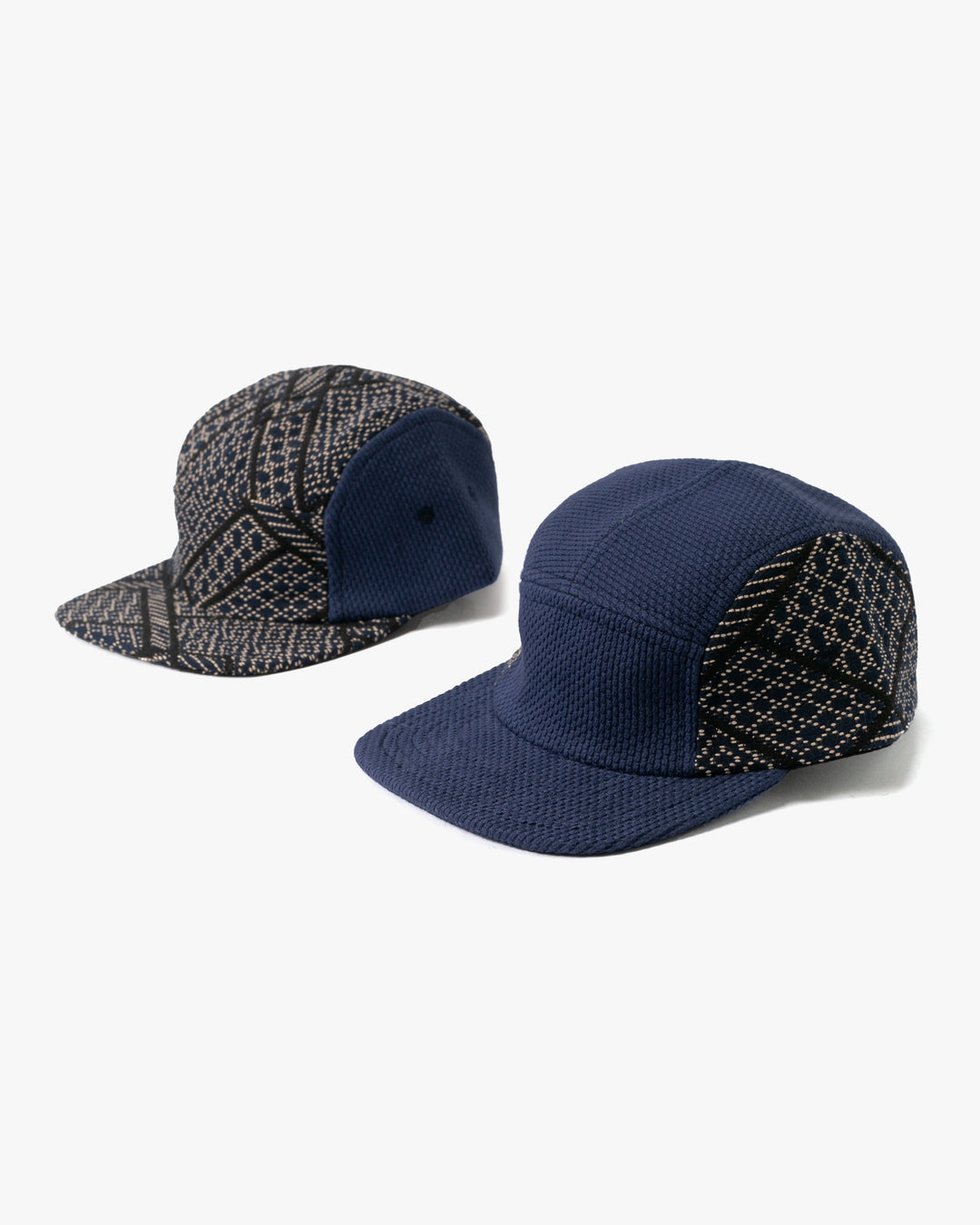 Kiriko Original Cap, 5-Panel, Two Tone, Indigo and Black Sashiko Hishi X Sashi-Ori