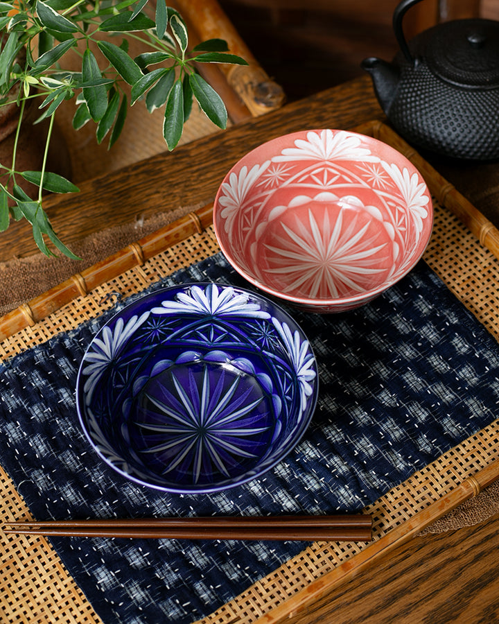 Bowl, Ichiyama, Set of 2 with Chopsticks, Edo Kiriko Style