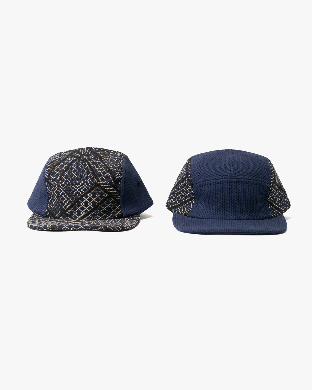 Kiriko Original Cap, 5-Panel, Two Tone, Indigo and Black Sashiko Hishi X Sashi-Ori