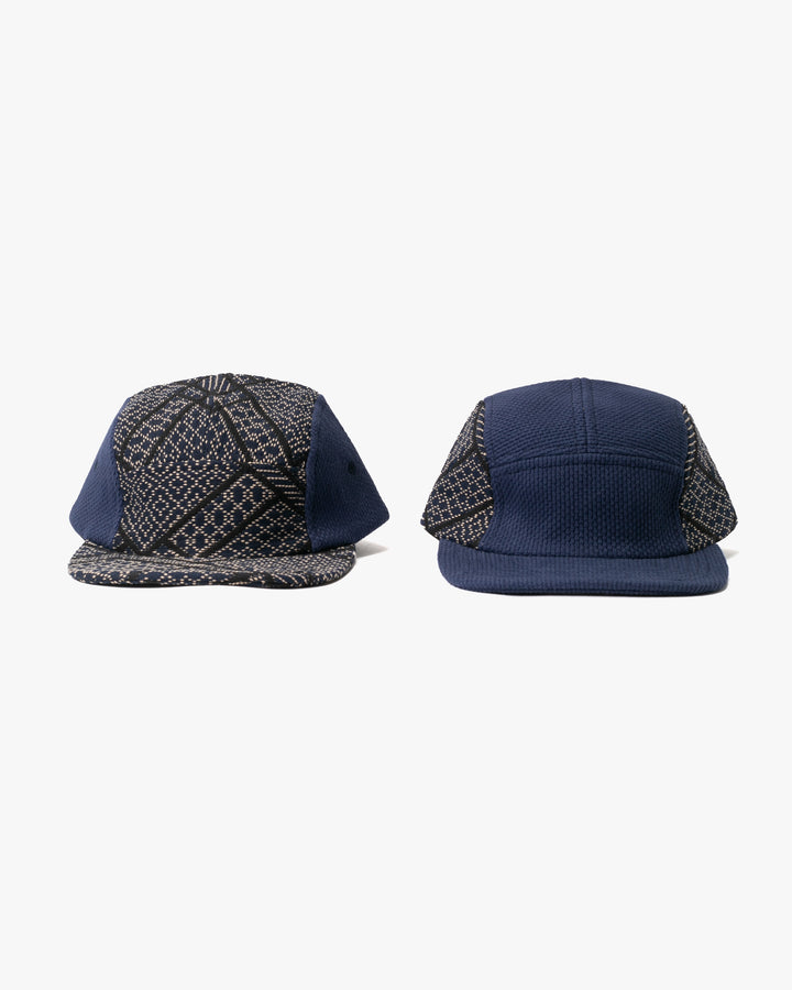Kiriko Original Cap, 5-Panel, Two Tone, Indigo and Black Sashiko Hishi X Sashi-Ori