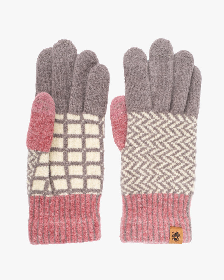 Gloves, Bisque, Tehtava, Pink and Grey Herringbone, Touchscreen