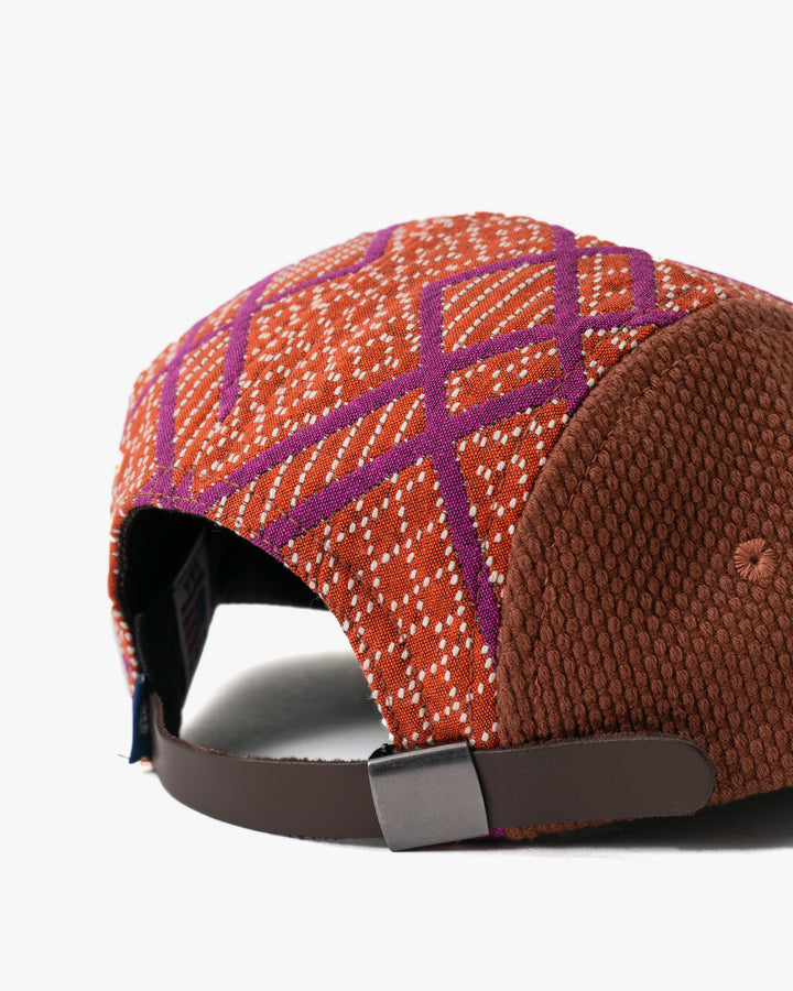 Kiriko Original Cap, 5-Panel, Two Tone, Burnt Scarlet and Violet Sashiko Hishi X Sashi-Ori