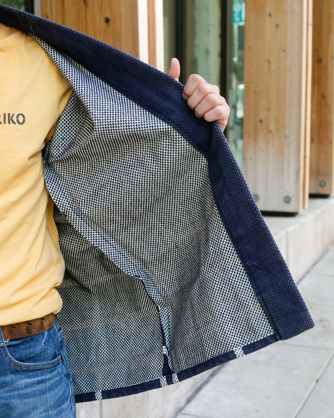 Vintage Happi Jacket, Navy Sashiko with Red and White, Ichi