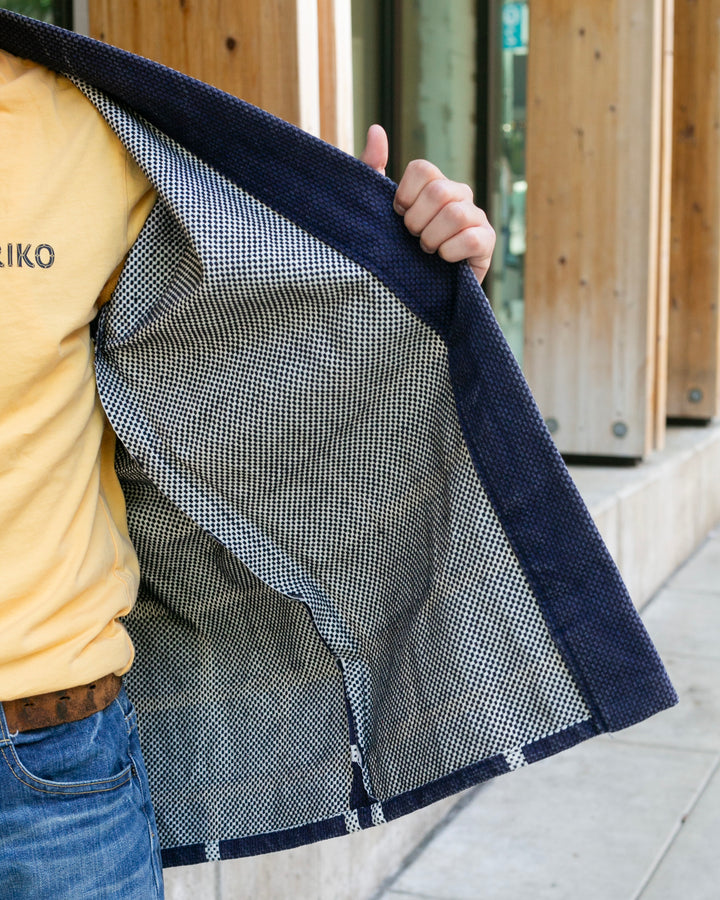 Vintage Happi Jacket, Navy Sashiko with Red and White, Ichi