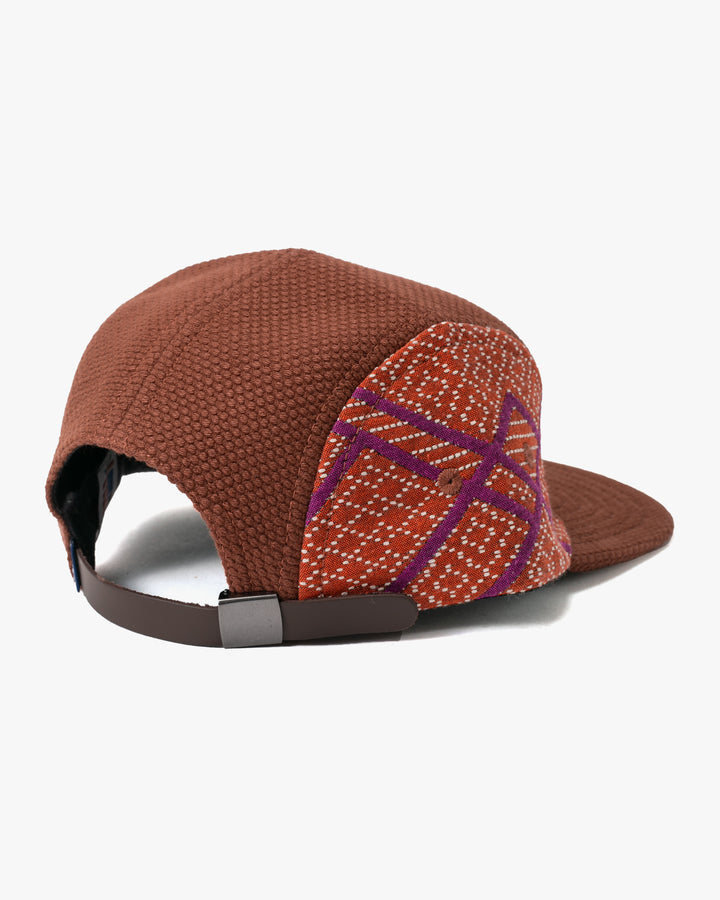 Kiriko Original Cap, 5-Panel, Two Tone, Burnt Scarlet and Violet Sashiko Hishi X Sashi-Ori