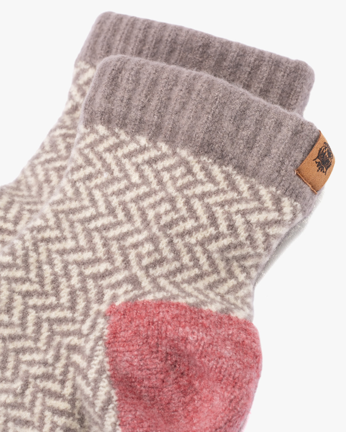 Room Socks, Bisque, Tehtava, Pink and Grey Herringbone
