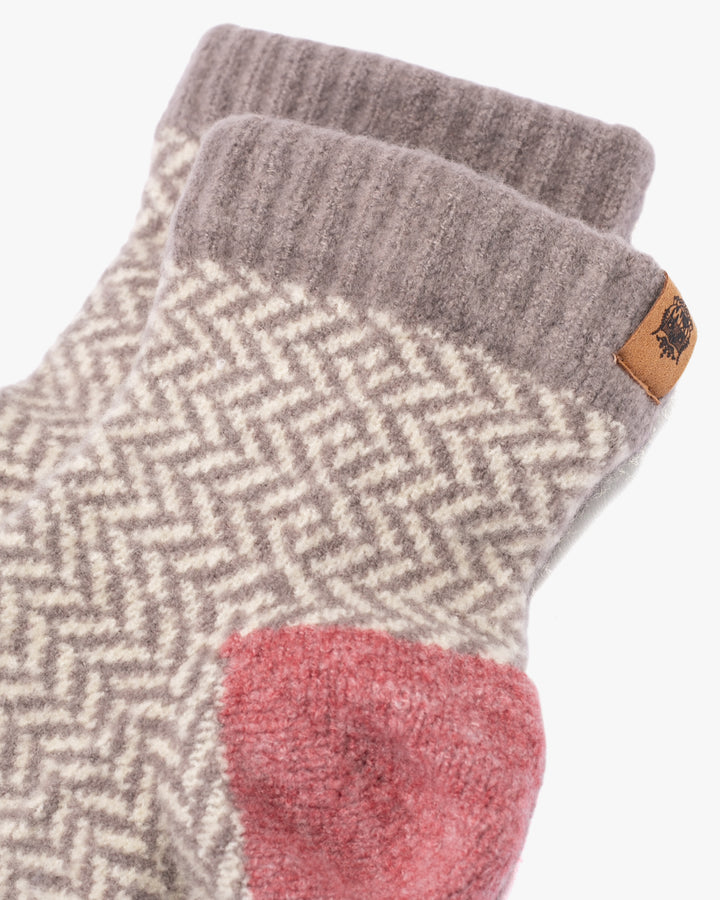 Room Socks, Bisque, Tehtava, Pink and Grey Herringbone