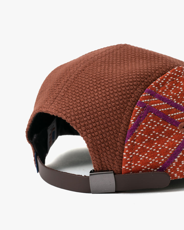 Kiriko Original Cap, 5-Panel, Two Tone, Burnt Scarlet and Violet Sashiko Hishi X Sashi-Ori