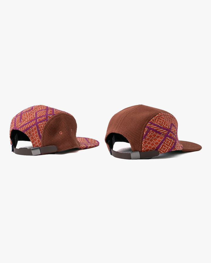 Kiriko Original Cap, 5-Panel, Two Tone, Burnt Scarlet and Violet Sashiko Hishi X Sashi-Ori