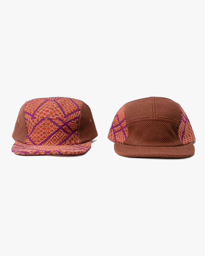 Kiriko Original Cap, 5-Panel, Two Tone, Burnt Scarlet and Violet Sashiko Hishi X Sashi-Ori