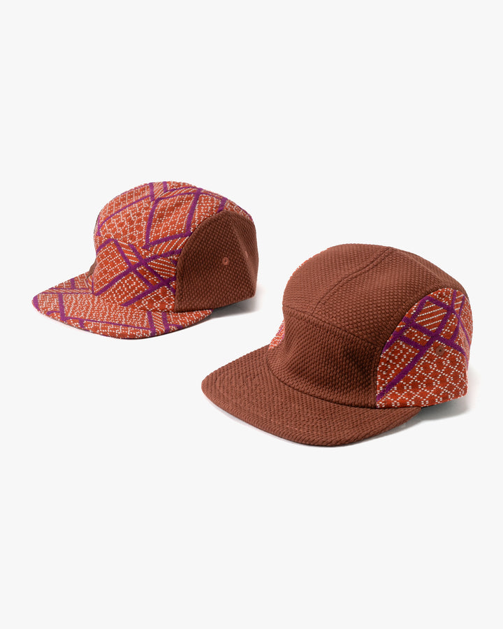 Kiriko Original Cap, 5-Panel, Two Tone, Burnt Scarlet and Violet Sashiko Hishi X Sashi-Ori
