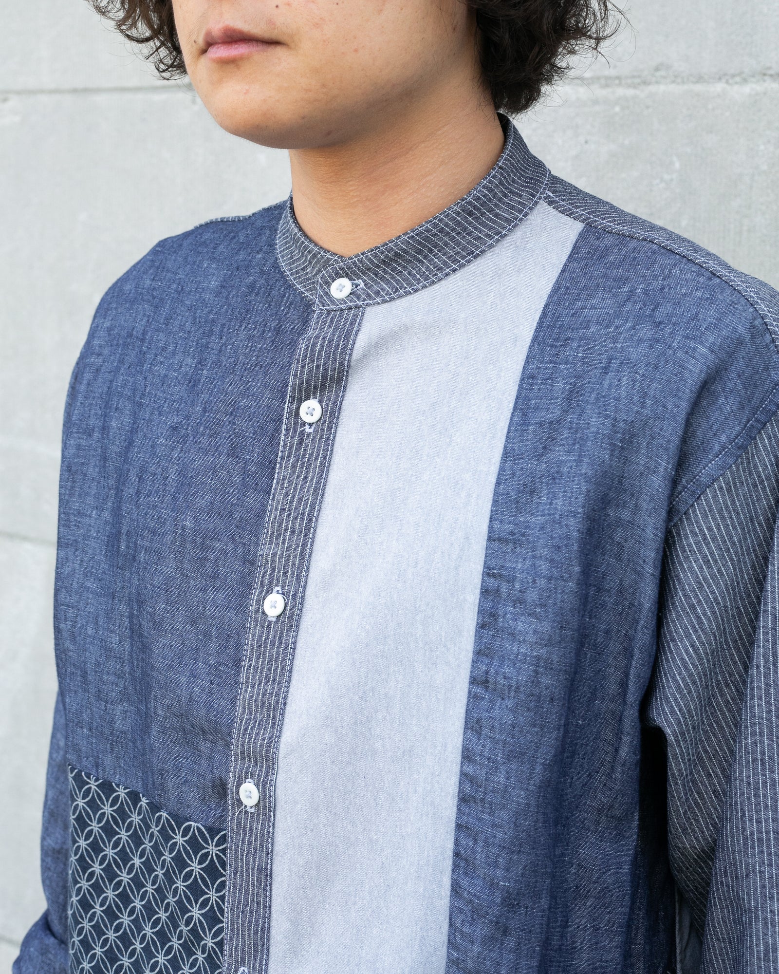Kiriko Original Shirt, Long Sleeve Button-Up, Patched Mandarin Collar, Shippou