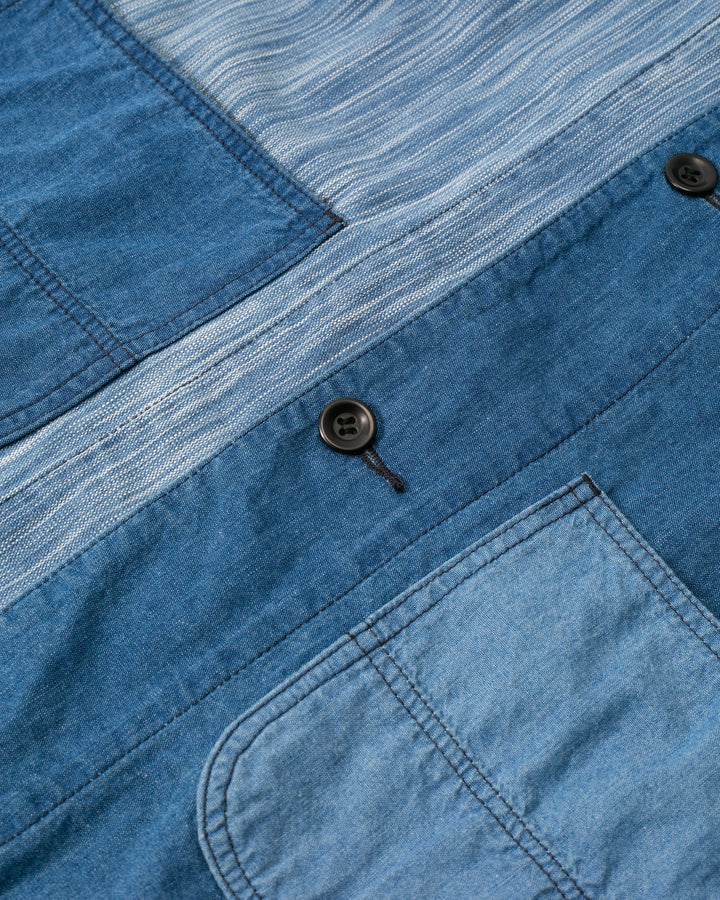 Japanese Repro Denim Button Up Shirt, M, FDMTL, Patchwork Denim