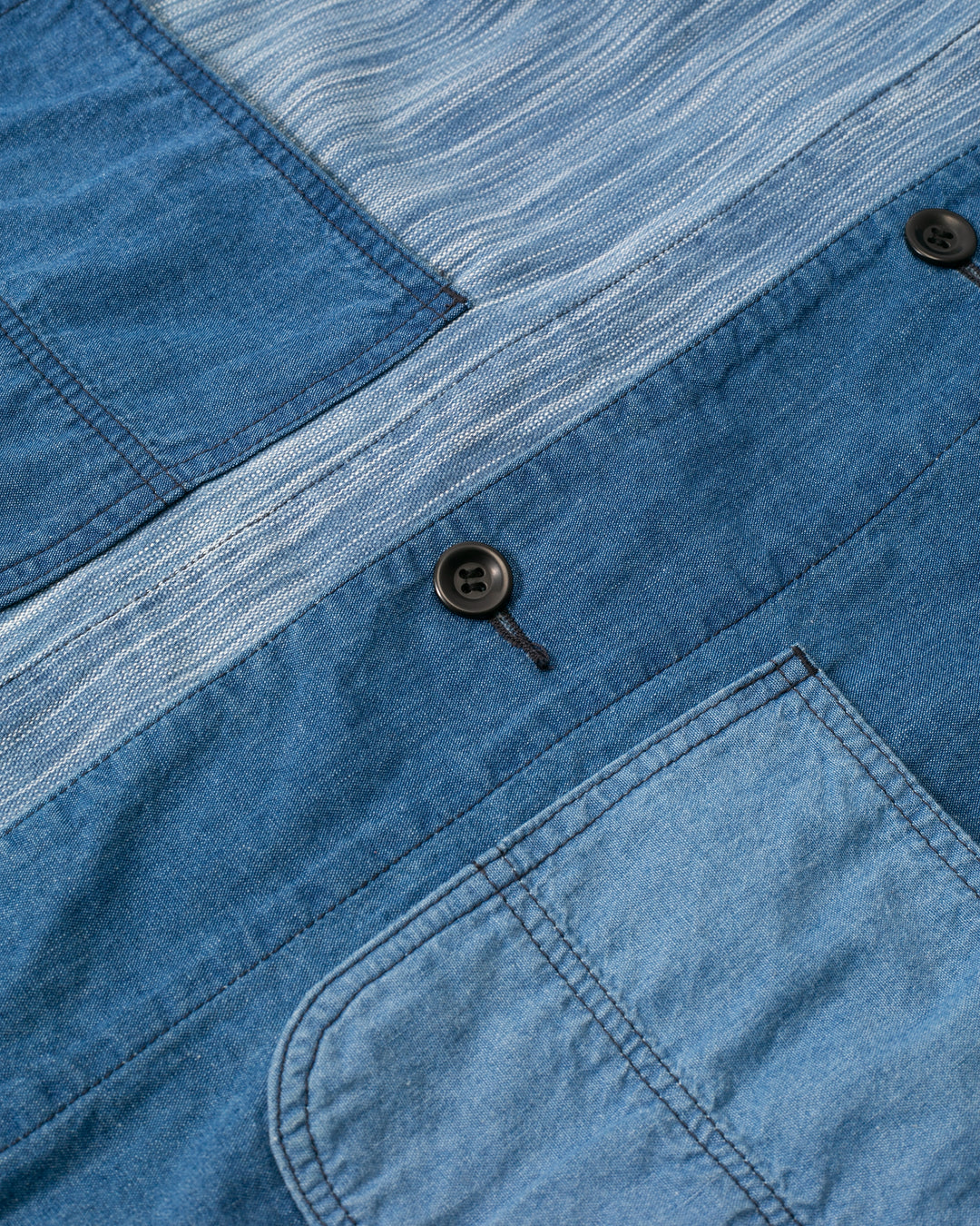 Japanese Repro Denim Button Up Shirt, M, FDMTL, Patchwork Denim