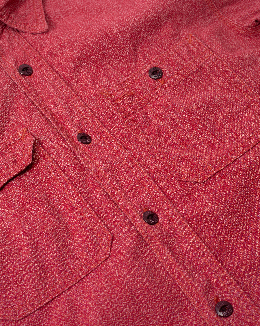 Japanese Repro Denim Button Up Shirt, Flat Head, Red - S