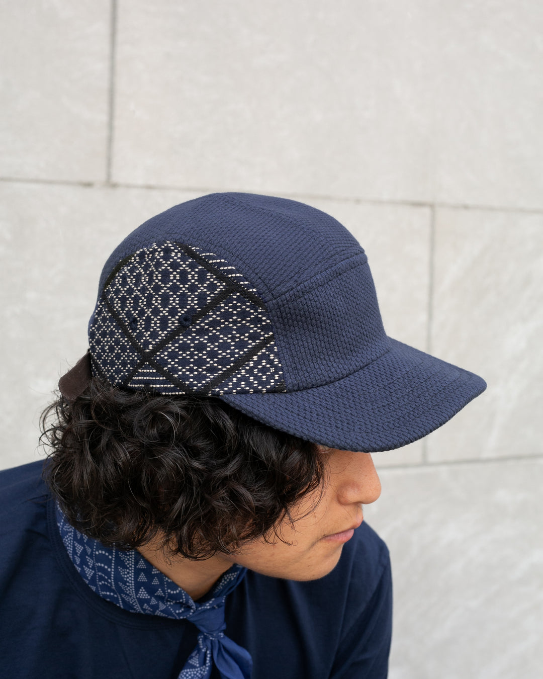 Kiriko Original Cap, 5-Panel, Two Tone, Indigo and Black Sashiko Hishi X Sashi-Ori