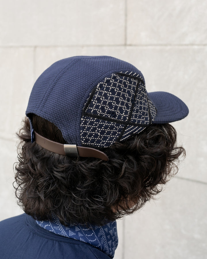 Kiriko Original Cap, 5-Panel, Two Tone, Indigo and Black Sashiko Hishi X Sashi-Ori