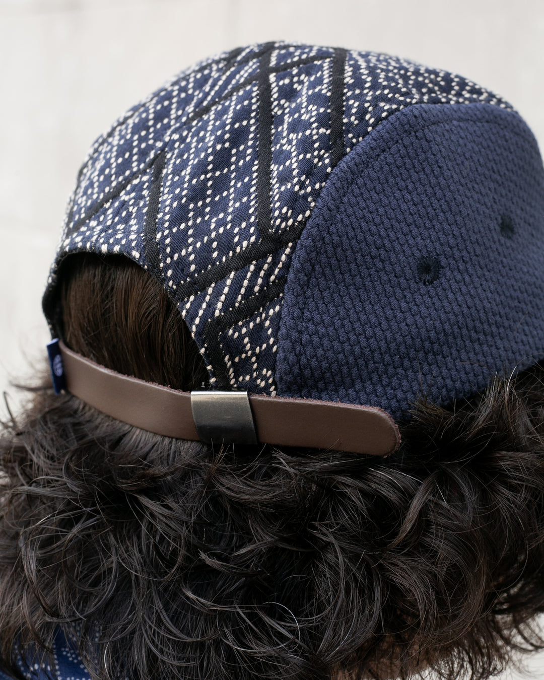 Kiriko Original Cap, 5-Panel, Two Tone, Indigo and Black Sashiko Hishi X Sashi-Ori