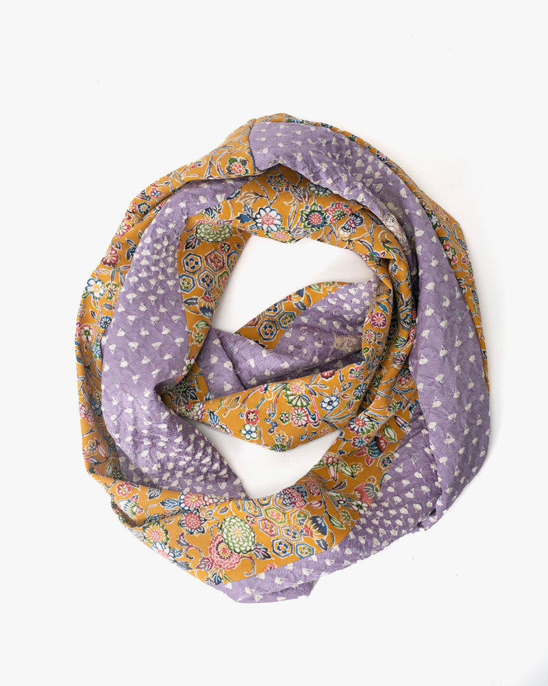 Kiriko Original Scarf, Infinity, Kimono, Kikkou and Kiku Sarasa with Lavender Shibori